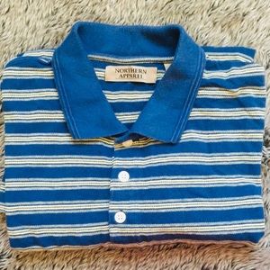 Northern Apparel navy yellow stripe men’s polo Tshirt size large NOWT